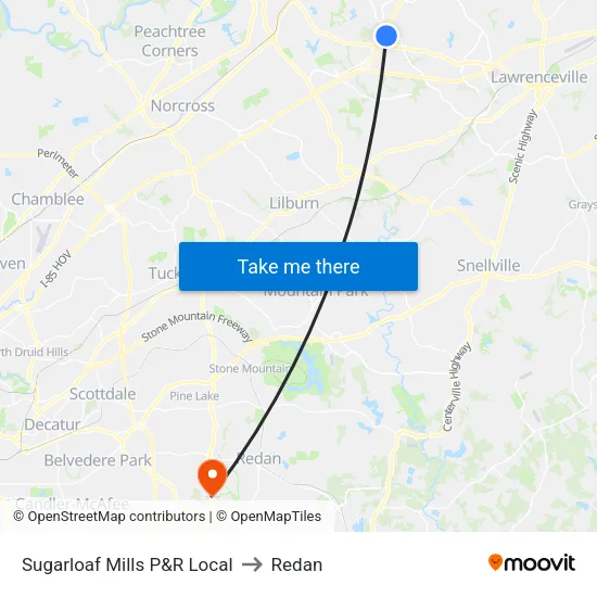 Sugarloaf Mills P&R Local to Redan map