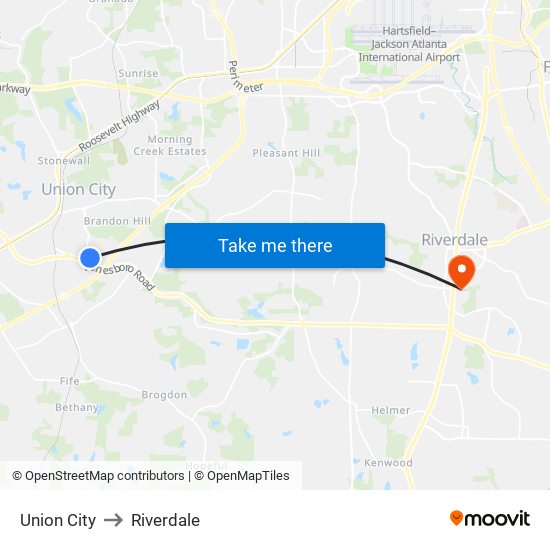 Union City to Riverdale map