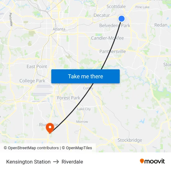 Kensington Station to Riverdale map