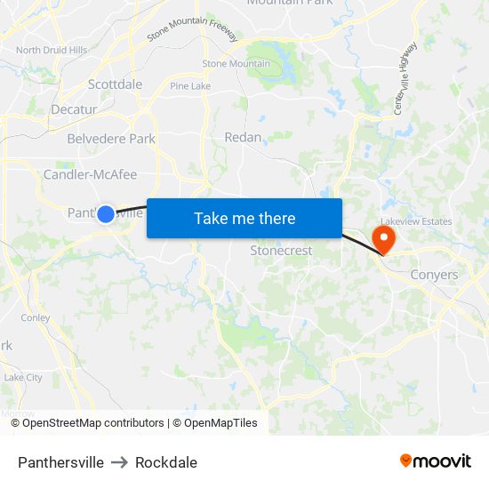 Panthersville to Rockdale map