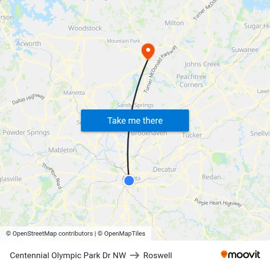 Centennial Olympic Park Dr NW to Roswell map