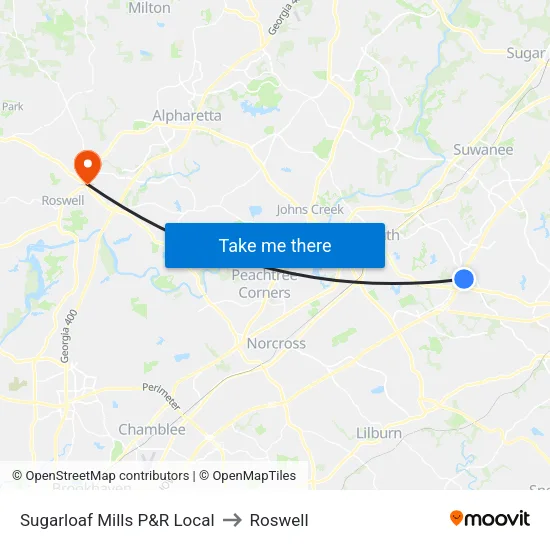 Sugarloaf Mills P&R Local to Roswell map