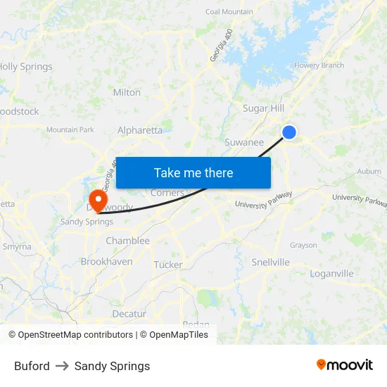 Buford to Sandy Springs map