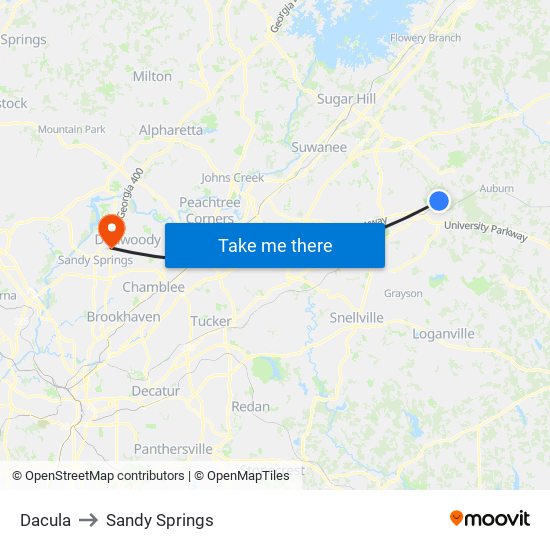 Dacula to Sandy Springs map