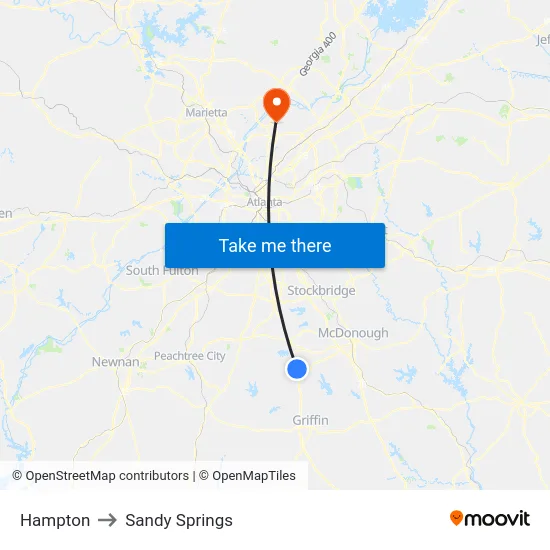 Hampton to Sandy Springs map