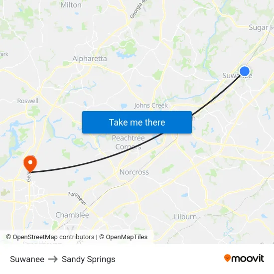 Suwanee to Sandy Springs map