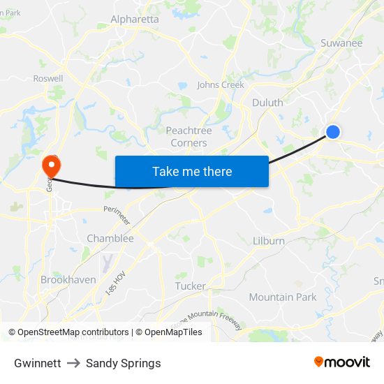 Gwinnett to Sandy Springs map