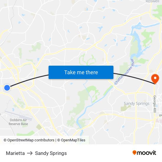 Marietta to Sandy Springs map