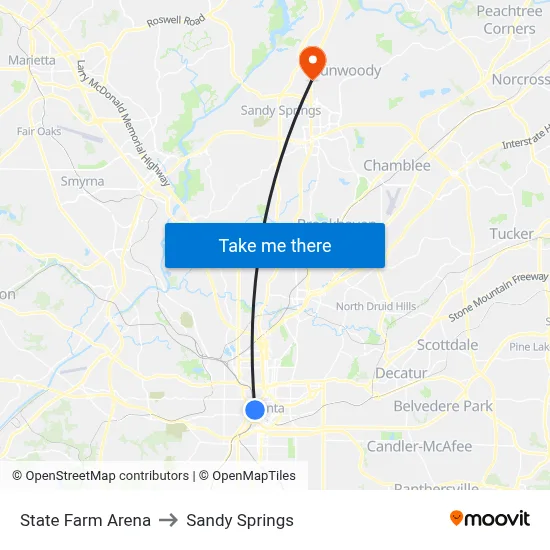 State Farm Arena to Sandy Springs map