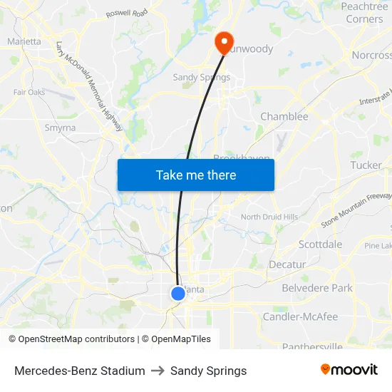 Mercedes-Benz Stadium to Sandy Springs map