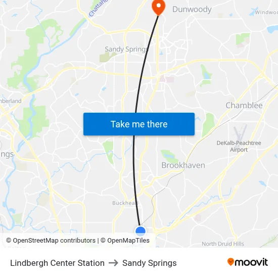 Lindbergh Center Station to Sandy Springs map