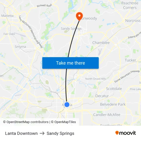 Lanta Downtown to Sandy Springs map