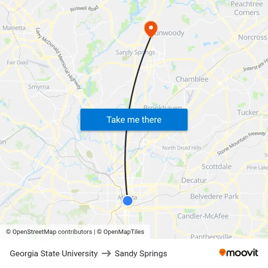 Georgia State University to Sandy Springs map