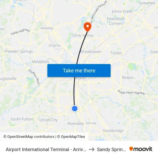 Airport International Terminal - Arrivals to Sandy Springs map