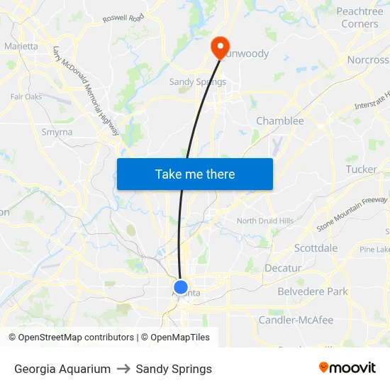 Georgia Aquarium to Sandy Springs map