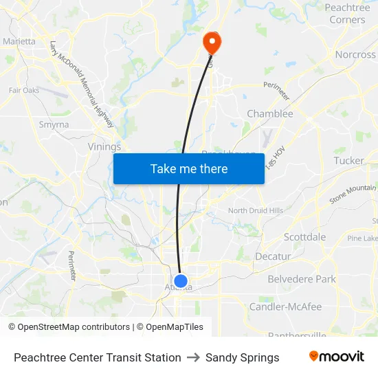 Peachtree Center Transit Station to Sandy Springs map