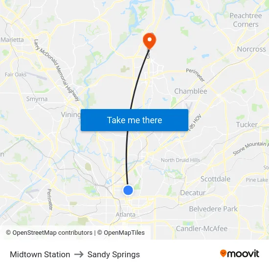 Midtown Station to Sandy Springs map