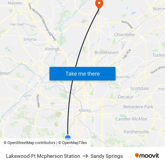 Lakewood-Ft Mcpherson Station to Sandy Springs map