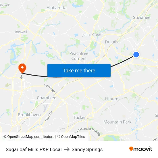 Sugarloaf Mills P&R Local to Sandy Springs map