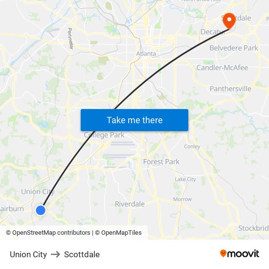 Union City to Scottdale map