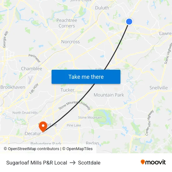 Sugarloaf Mills P&R Local to Scottdale map