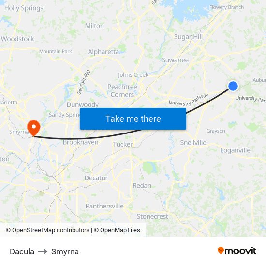 Dacula to Smyrna map