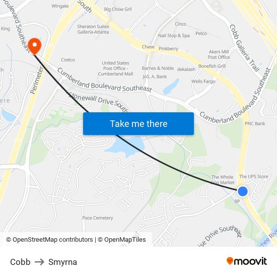 Cobb to Smyrna map
