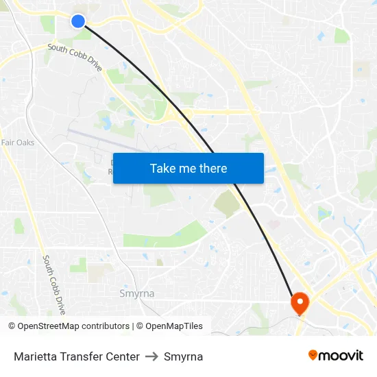 Marietta Transfer Center to Smyrna map