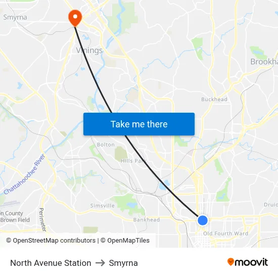 North Avenue Station to Smyrna map