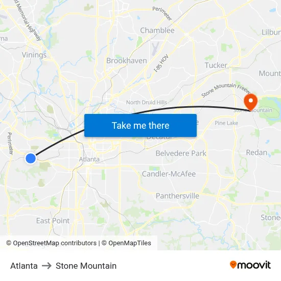 Atlanta to Stone Mountain map