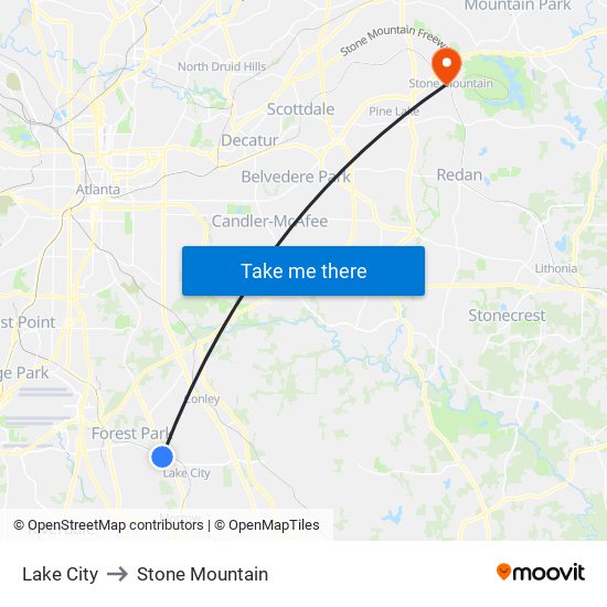 Lake City to Stone Mountain map