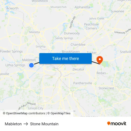 Mableton to Stone Mountain map