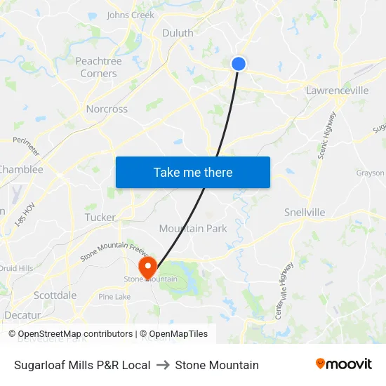 Sugarloaf Mills P&R Local to Stone Mountain map
