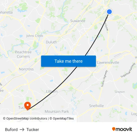 Buford to Tucker map
