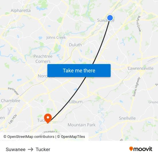 Suwanee to Tucker map