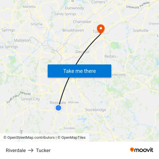 Riverdale to Tucker map