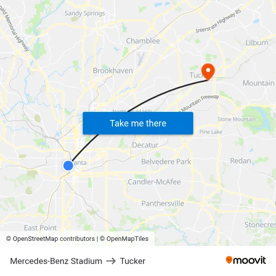 Mercedes-Benz Stadium to Tucker map