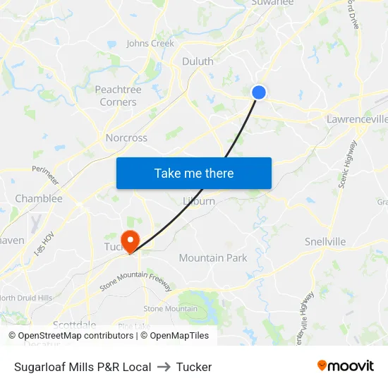 Sugarloaf Mills P&R Local to Tucker map