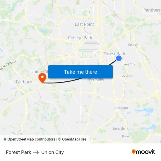 Forest Park to Union City map