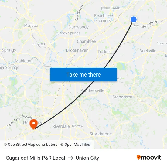 Sugarloaf Mills P&R Local to Union City map