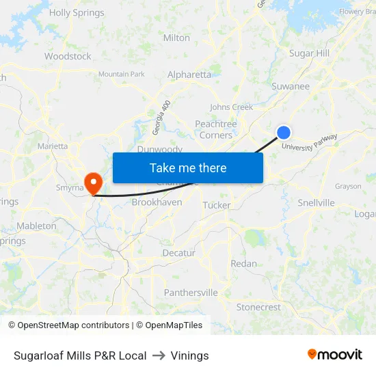 Sugarloaf Mills P&R Local to Vinings map