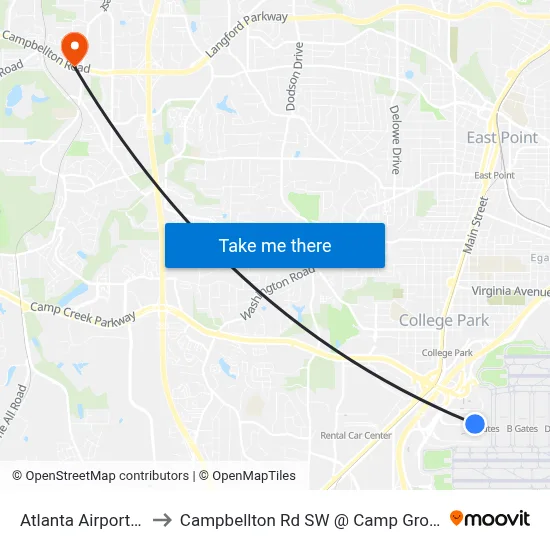 Atlanta Airport ATL to Campbellton Rd SW @ Camp Ground Rd map