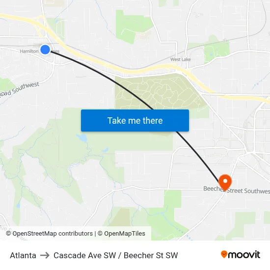 Atlanta to Cascade Ave SW / Beecher St SW map