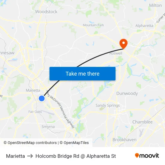 Marietta to Holcomb Bridge Rd @ Alpharetta St map