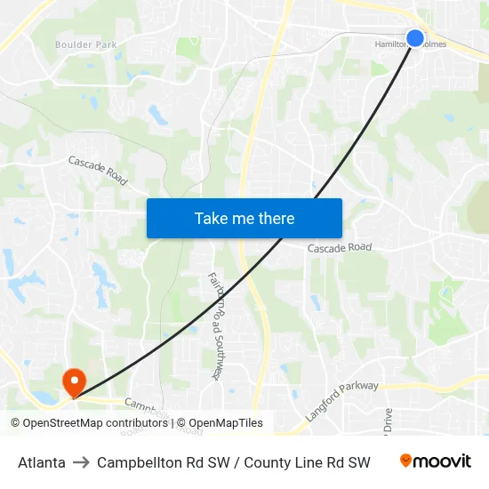 Atlanta to Campbellton Rd SW / County Line Rd SW map
