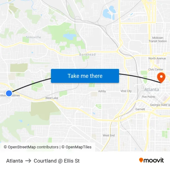 Atlanta to Courtland @ Ellis St map