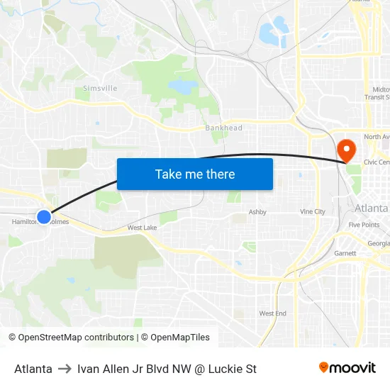 Atlanta to Ivan Allen Jr Blvd NW @ Luckie St map
