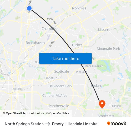 North Springs Station to Emory Hillandale Hospital map