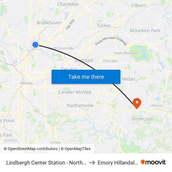 Lindbergh Center Station - North Loop/Morosgo Dr to Emory Hillandale Hospital map