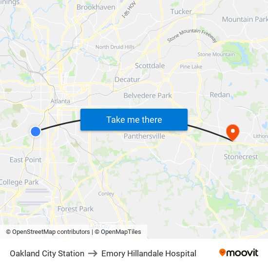 Oakland City Station to Emory Hillandale Hospital map
